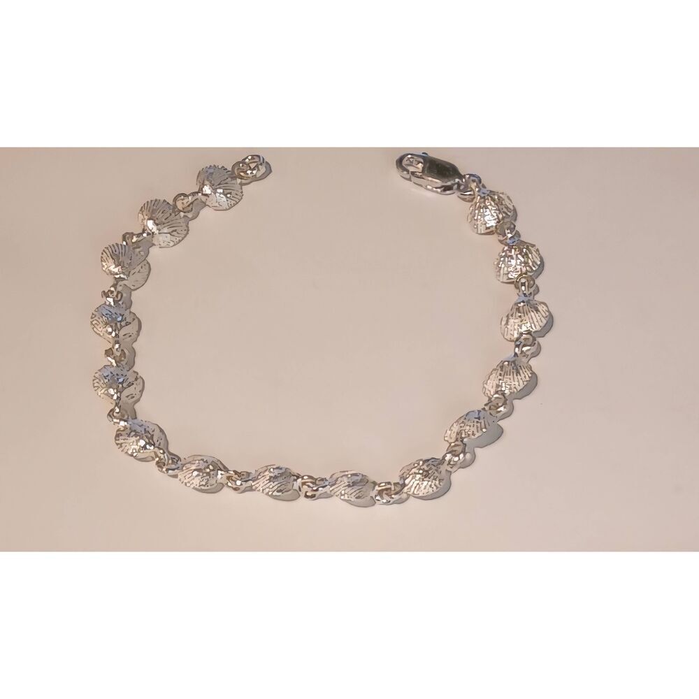 NEW~925 Sterling Silver Diamond Cut Seashell Sealife Link Tennis Bracelet